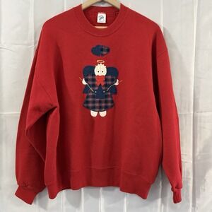 Vintage Womens L Christmas Sweatshirt Red Folk Angel Granny USA Holiday Jersees